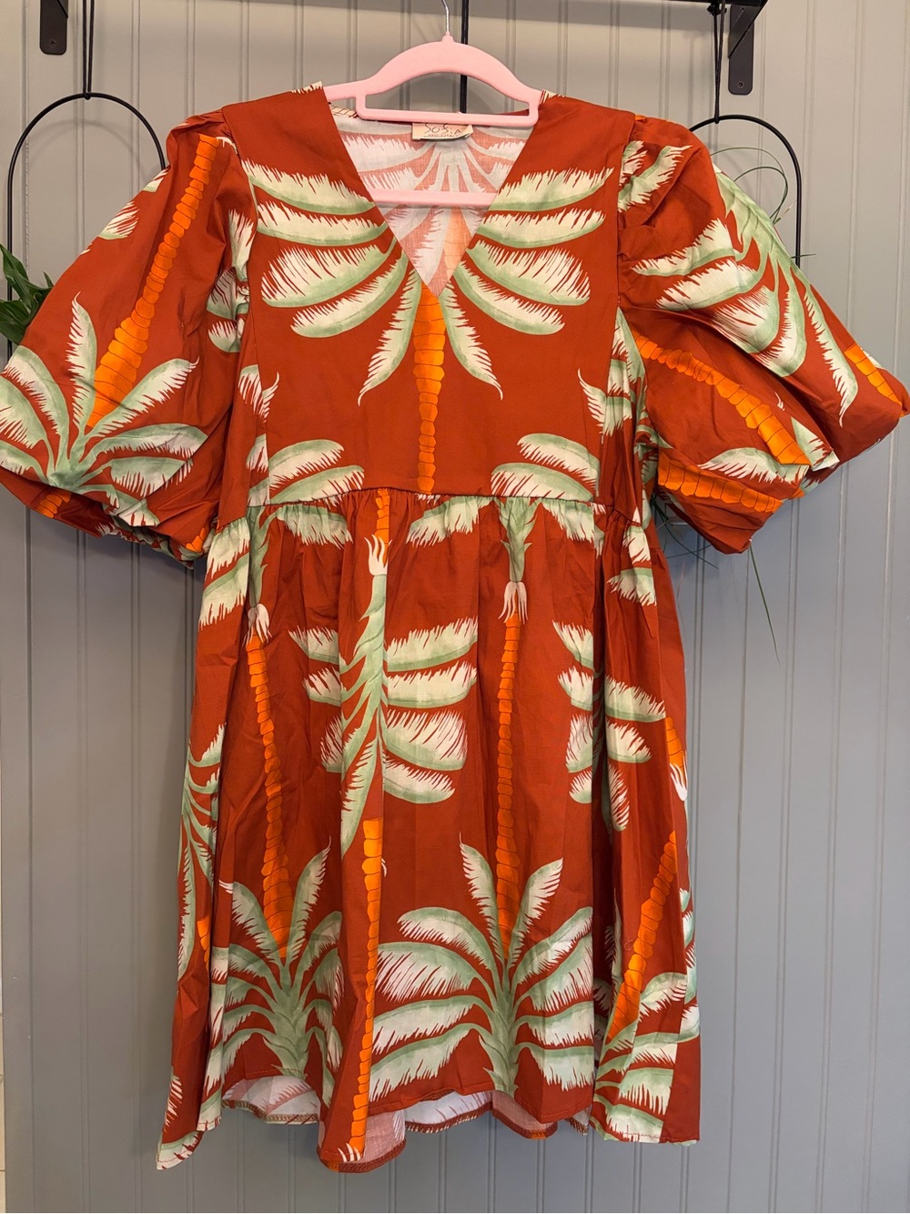 Sofia The Label palm-motif mini dress. NWT size Large